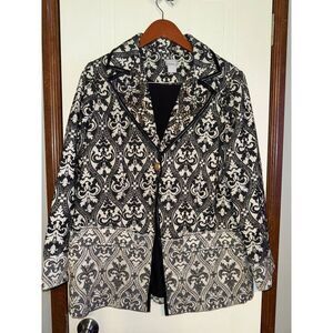 Chico’s Novelty Topper Tapestry Beaded Jacquard One Button Jacket Overcoat Sz Lg